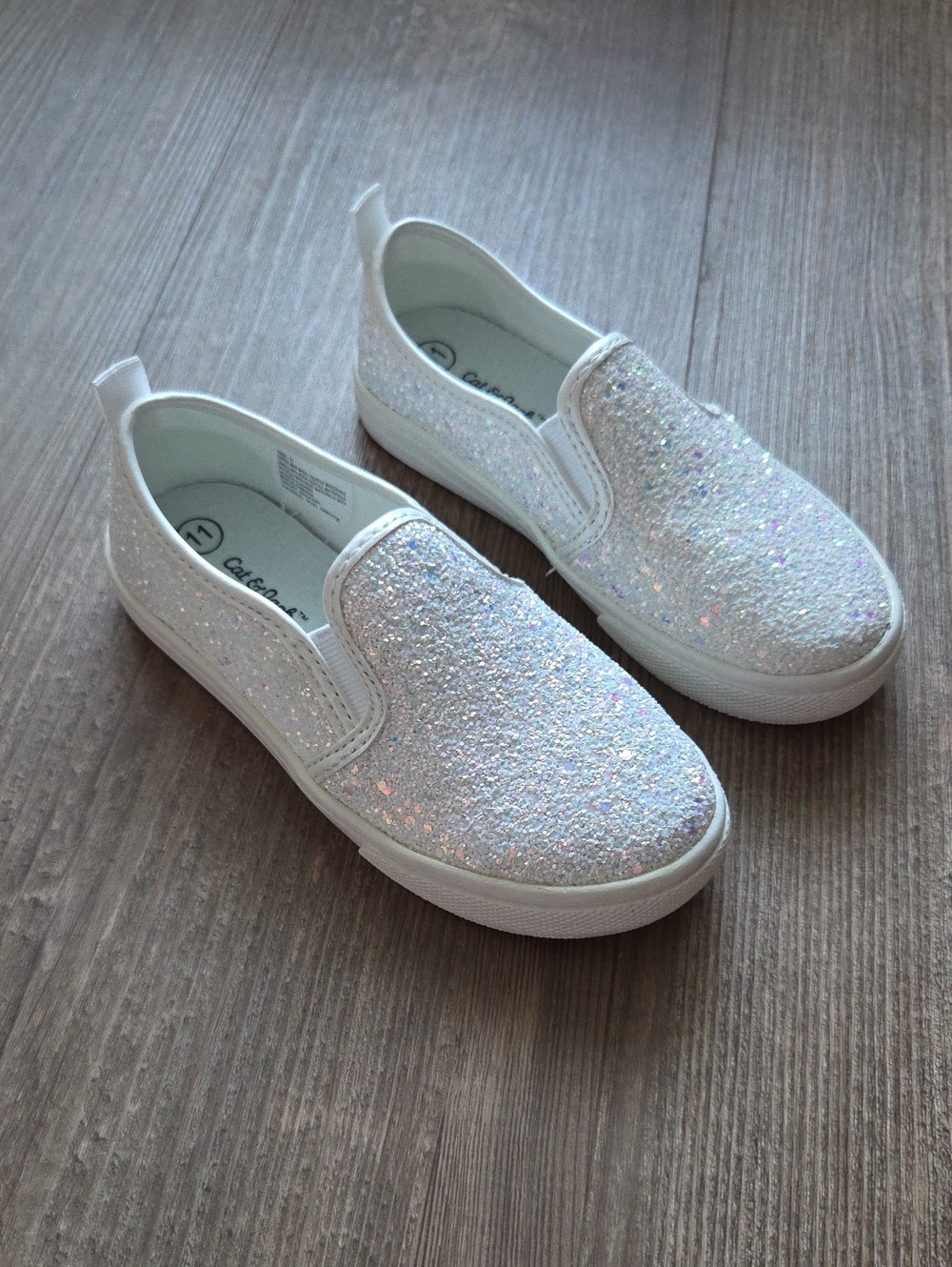 Cat & Jack White Glitter Slip-On Kids Shoes